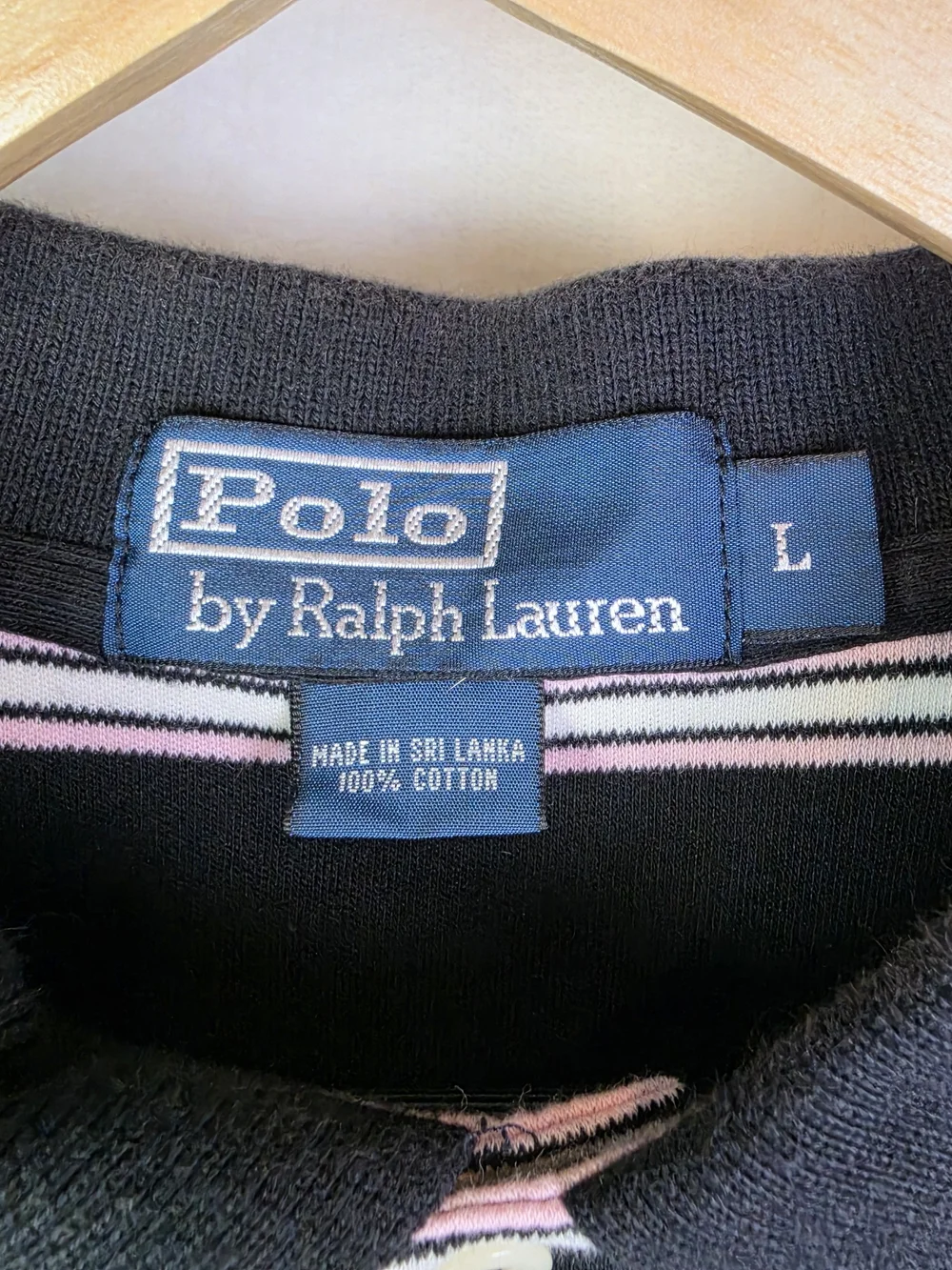 Polo Ralph Lauren Men's Striped Polo Shirt Size Large Black Pink White‎ Cotton